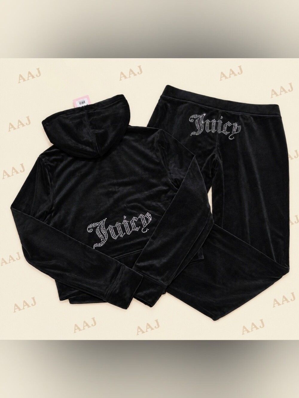 Juicy Couture Liquorice Black Zip Hoodie & Pants Set - L